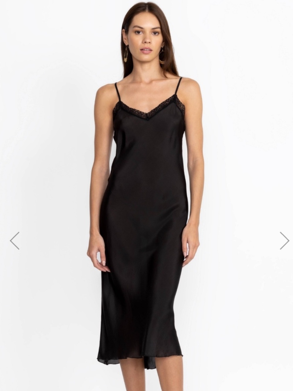NWT Johnny Was 100% Silk Lace Trim Midi Slip Dress Nightgown Nightie Black Small